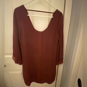 ASTR Burgundy Dress with lace trimmings, size Small. Worn once.